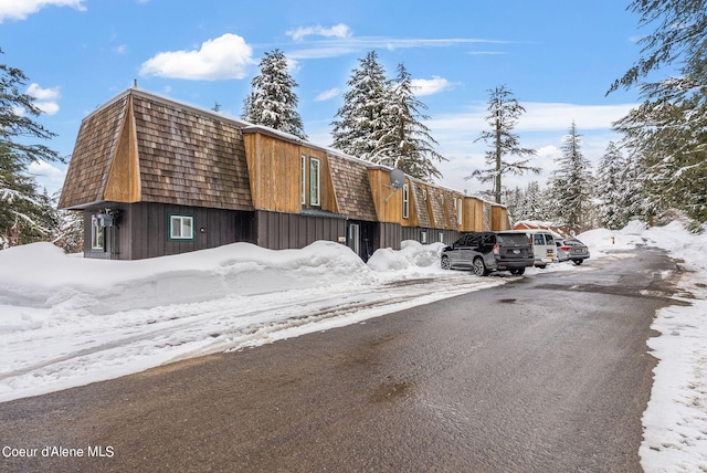 view of snow covered building