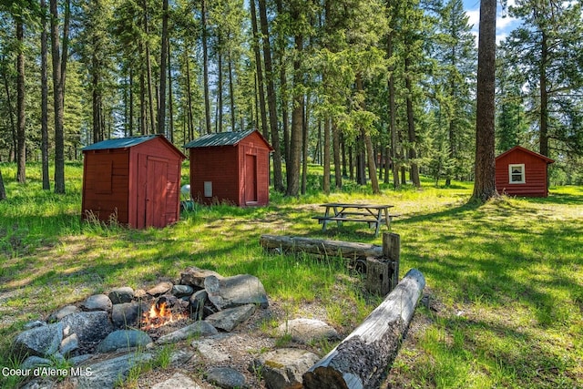 view of yard with an outdoor structure and a storage unit