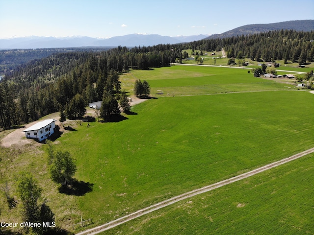 drone / aerial view with a mountain view and a rural view