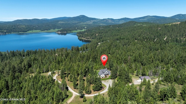 17536 W Julia Dr, Hauser, ID 83854 - aerial view of property and surrounding area with a forest and a water and mountain view