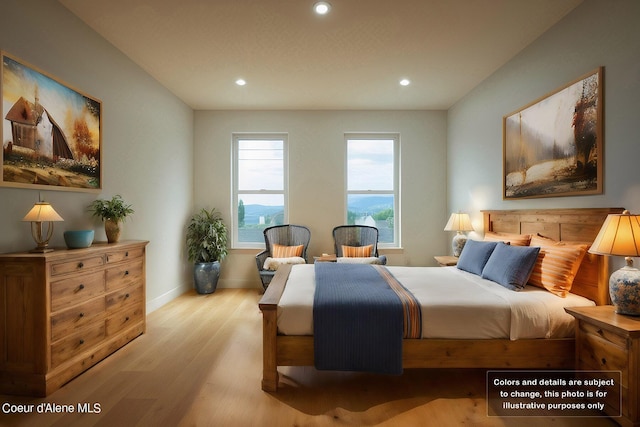 bedroom featuring recessed lighting, baseboards, and wood finished floors