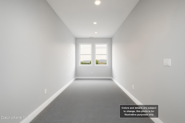 carpeted empty room with recessed lighting and baseboards