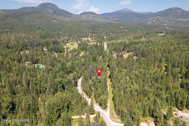 drone / aerial view featuring a mountain view