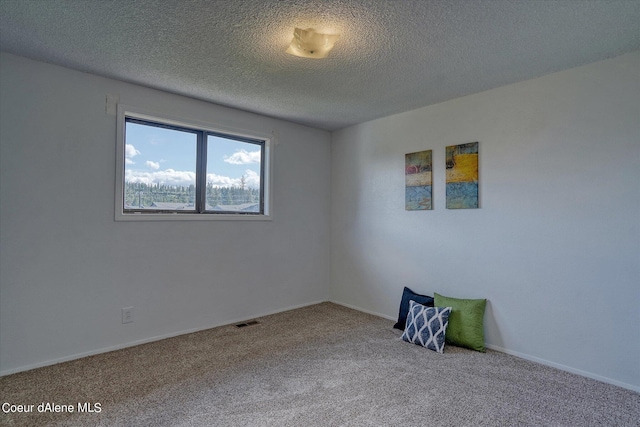 carpeted spare room with a textured ceiling