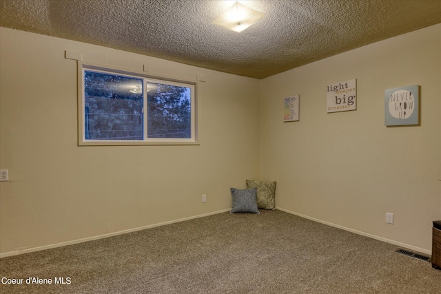 carpeted empty room featuring a textured ceiling