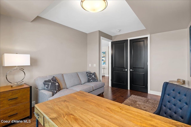 living room with dark wood-type flooring