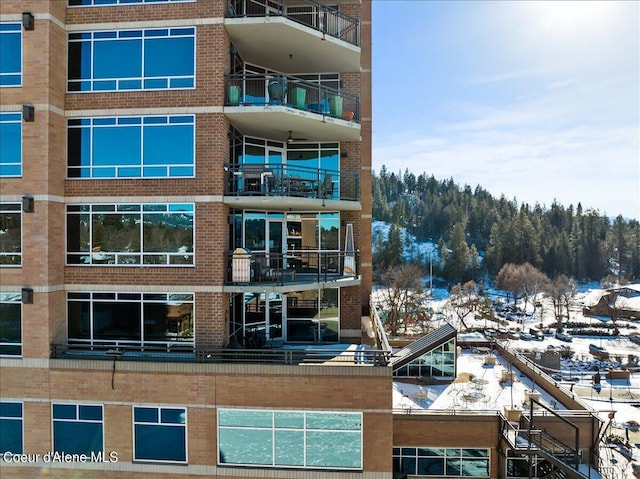 view of snow covered building