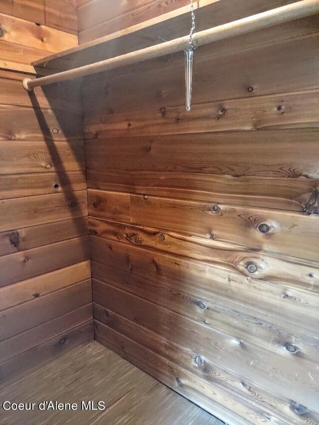 interior details featuring wood walls