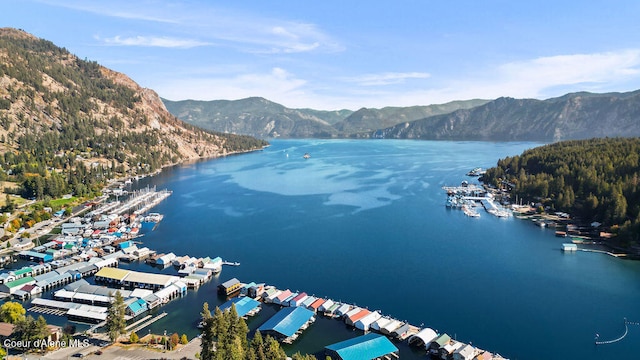 aerial view with a water and mountain view