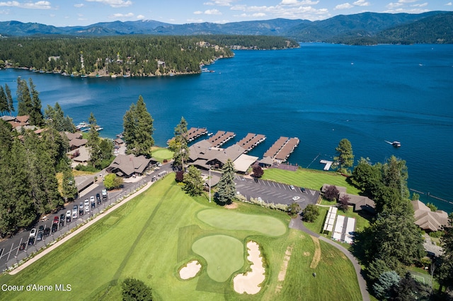 aerial view with a water and mountain view