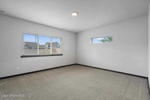 empty room featuring carpet flooring and a textured ceiling