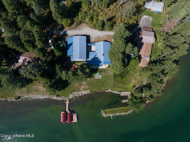 aerial view featuring a water view