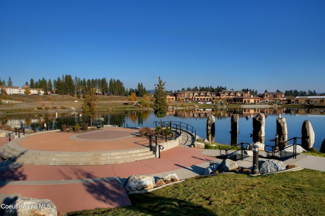 exterior space featuring a water view