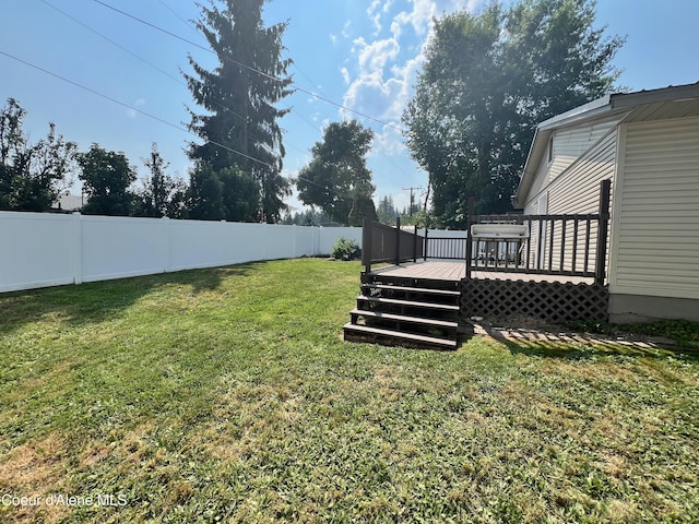 view of yard featuring fence private yard and a wooden deck