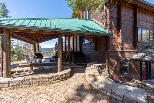 view of patio with a mountain view