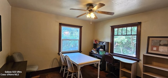 office area with ceiling fan