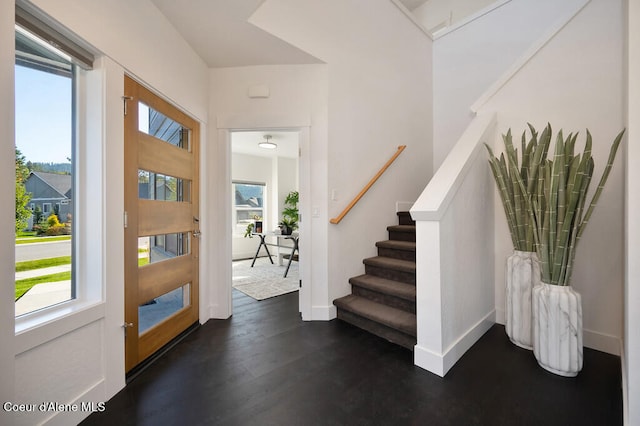 entryway with plenty of natural light and dark wood-type flooring