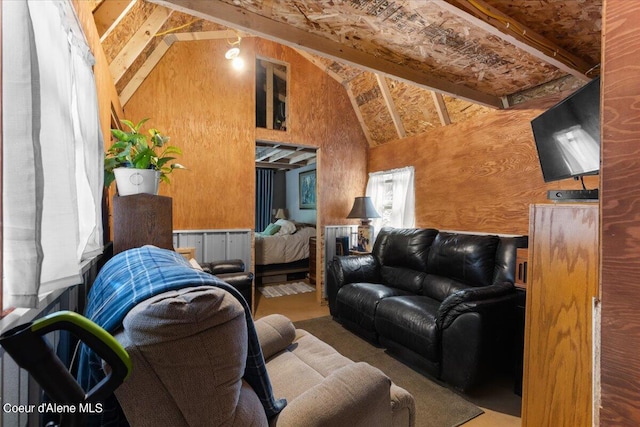 living room with lofted ceiling and wood-type flooring