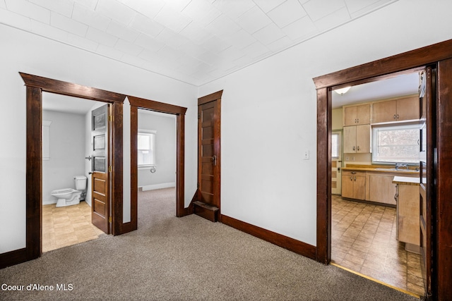 interior space featuring light colored carpet