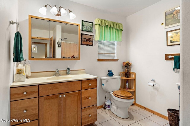 bathroom with tile patterned flooring, toilet, and vanity