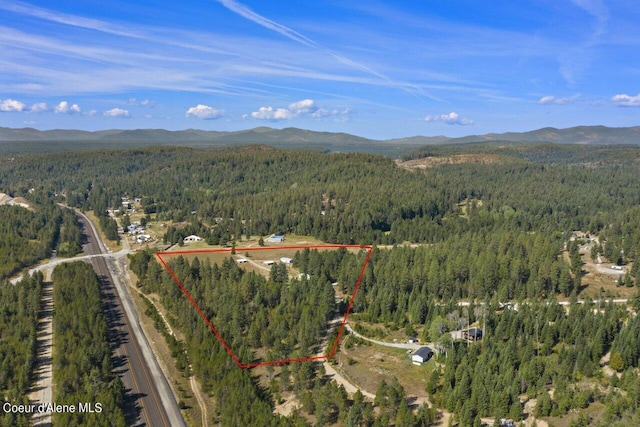 birds eye view of property featuring a mountain view