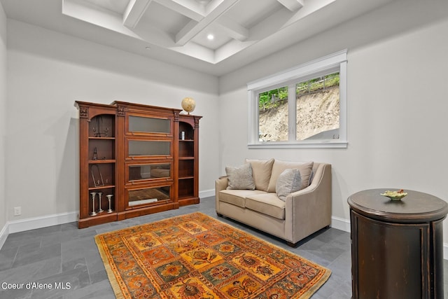 8491 N Mckinley Ln, Hayden, ID 83835 - sitting room with beam ceiling, coffered ceiling, baseboards, and recessed lighting