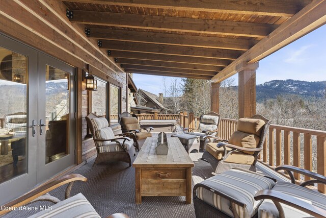 view of patio with french doors and outdoor lounge area