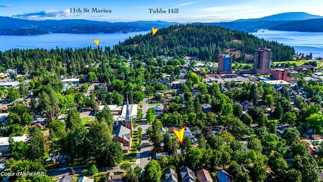 aerial view with a water and mountain view