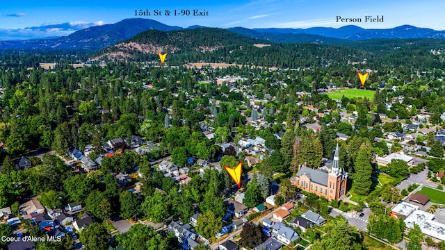 bird's eye view with a mountain view