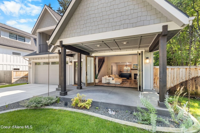 exterior space featuring a garage