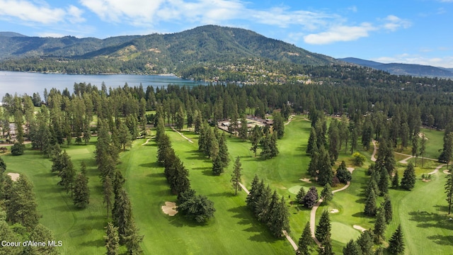 birds eye view of property featuring a water and mountain view