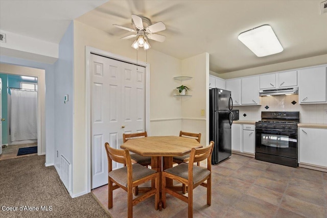 dining space featuring ceiling fan