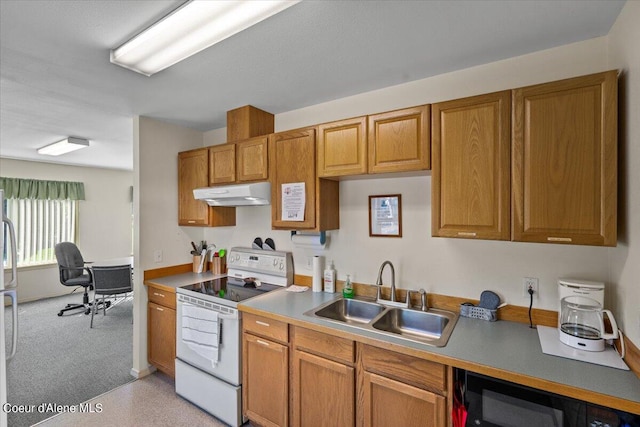 kitchen with sink and white electric range oven