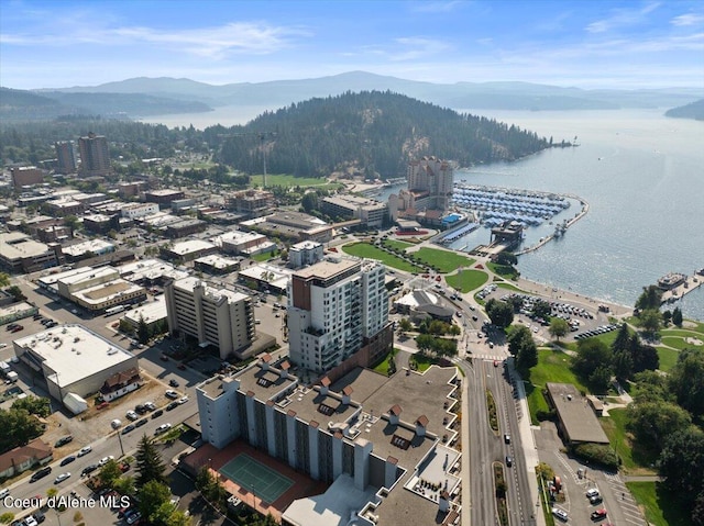 aerial view with a water and mountain view