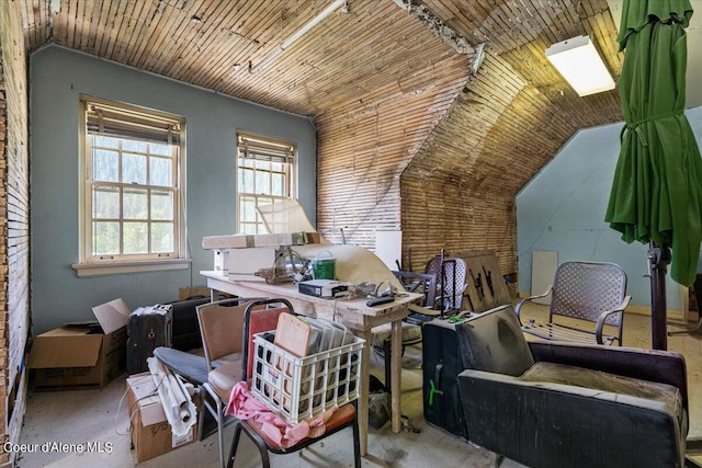 office space with vaulted ceiling