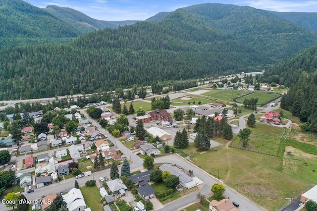 drone / aerial view featuring a mountain view