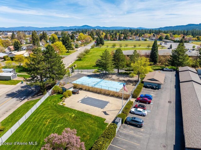 drone / aerial view featuring a mountain view