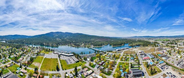 birds eye view of property featuring a water and mountain view