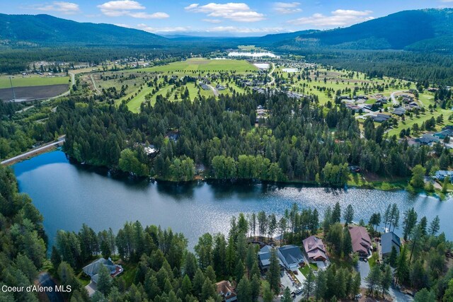 aerial view with a water and mountain view