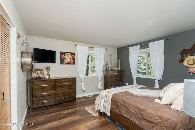 bedroom featuring a closet and dark wood-type flooring