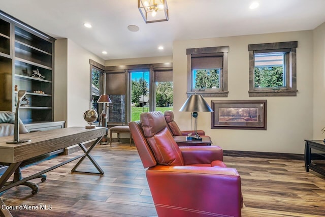 office area featuring a healthy amount of sunlight and dark hardwood / wood-style flooring