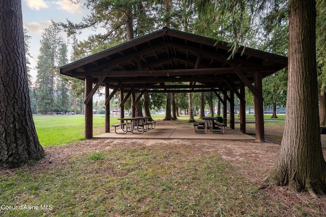 view of property's community featuring a gazebo and a lawn