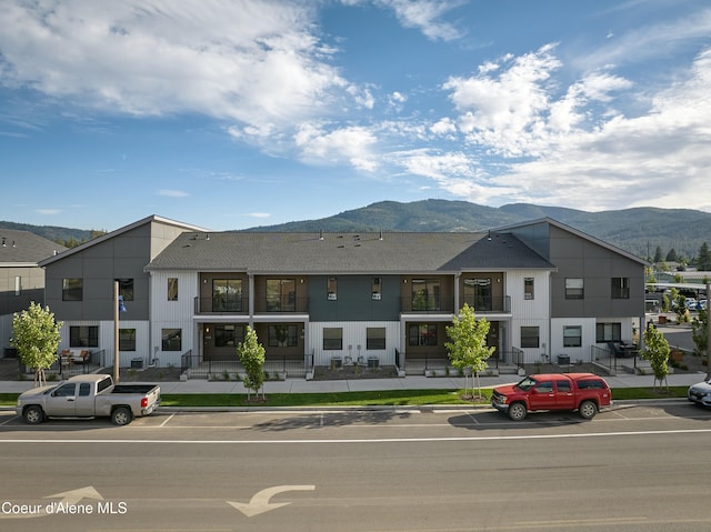 view of building exterior featuring a mountain view