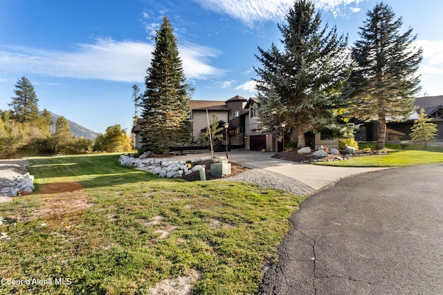 view of property hidden behind natural elements with a front yard