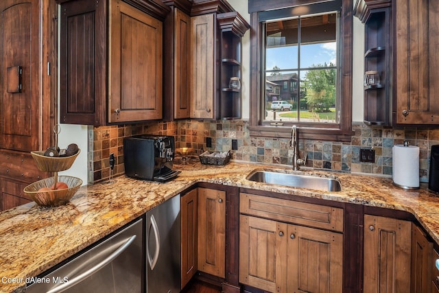 17021 S Citrine Dr, Coeur Dalene, ID 83814 - kitchen with open shelves, stainless steel dishwasher, a sink, and tasteful backsplash