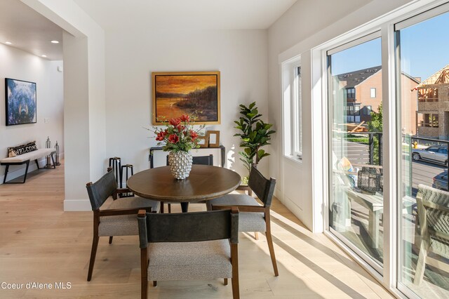 dining space featuring light hardwood / wood-style floors