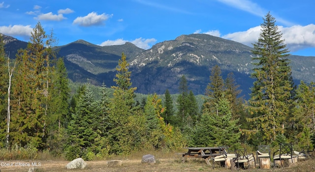 property view of mountains featuring a view of trees