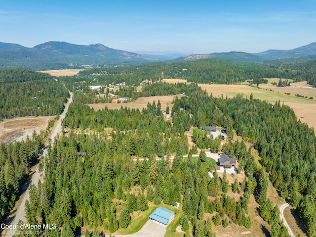 drone / aerial view featuring a mountain view