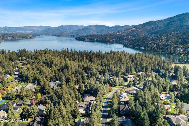 aerial view with a water and mountain view