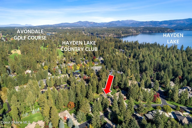 birds eye view of property featuring a water and mountain view